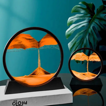3D Moving Sand Art Picture – Round Dynamic Sandscape Frame – Flowing Sand Glass Desktop Decoration & Home Office Decor
